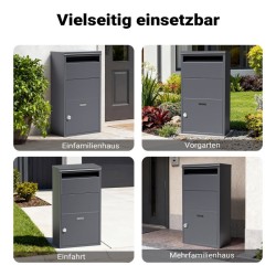 Pakettilaatikko antrasiitti 410 x 220 x 750 mm teräs lukittava