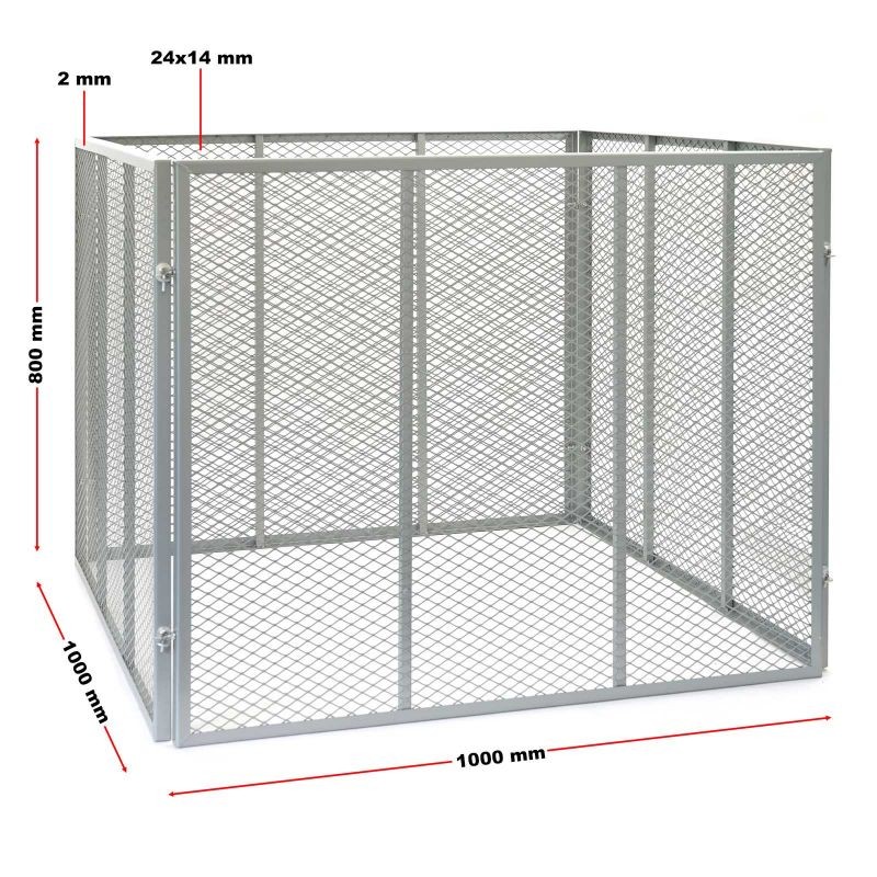 Metalliverkkokomposti 100 x 100 x 80 cm, 800 l, hopea, jauhemaalattu teräs