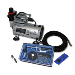 Airbrush aloituspaketti AS18 2 kompressori painesäiliöllä Typ 128 Double Action ruisku ja lisävarusteet
