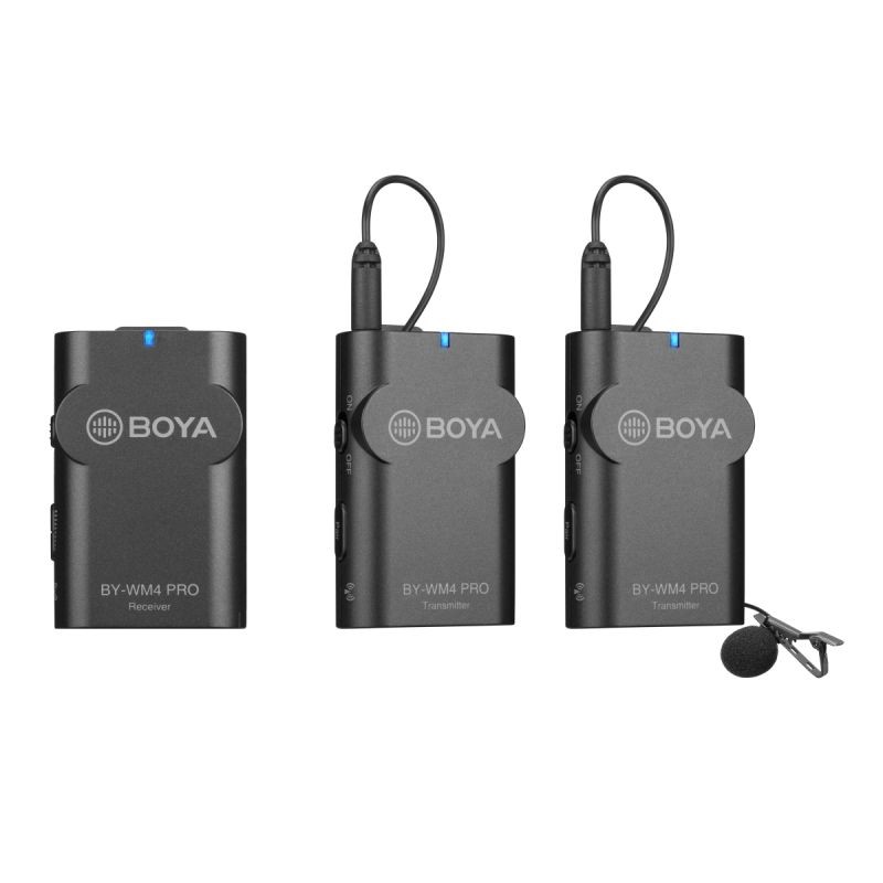 Walimex pro Boya WM4 Pro K-2 langaton lavalier-mikrofonisetti, 60 m, 2 lähetintä, 1 vastaanotin, 3,5 mm liitin