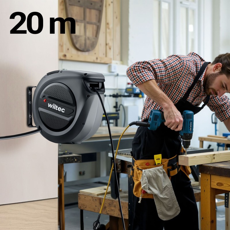 Automaattinen kaapelirulla 20 m + 2 m, 1500–3200 W, 180° kääntyvä seinäkiinnike
