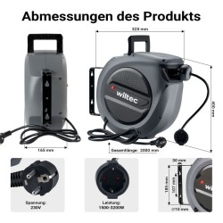 Automaattinen kaapelirulla 20 m + 2 m, 1500–3200 W, 180° kääntyvä seinäkiinnike
