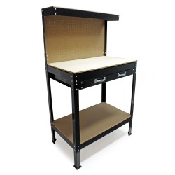 Työpöytä 1200 x 600 x 1600 mm teräsrunko MDF työtaso työkaluseinä ja vetolaatikko ruskea