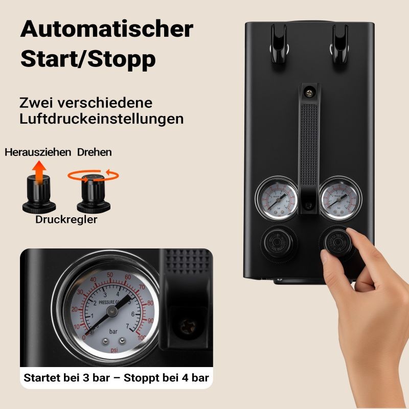 Airbrush-kompressori AS18TA 1/6 PS, 20–23 l/min, 1 l säiliö, kaksiaukkoiset liitännät