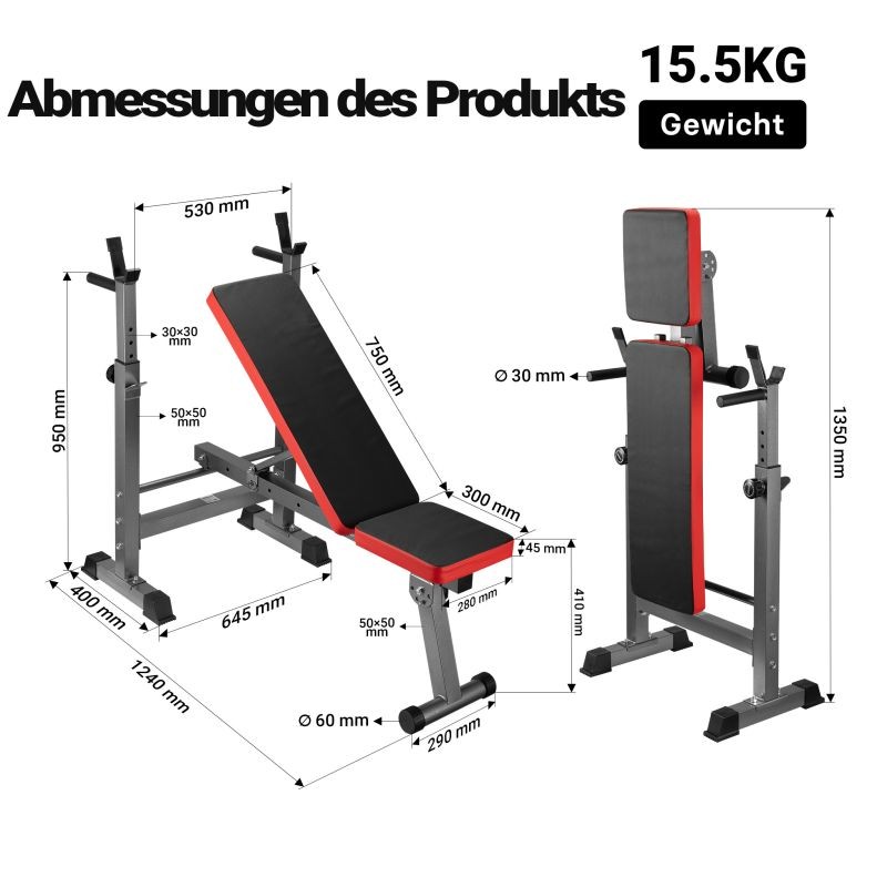 Säädettävä ja taittuva painonnostopenkki levytankituella, max 230 kg, musta