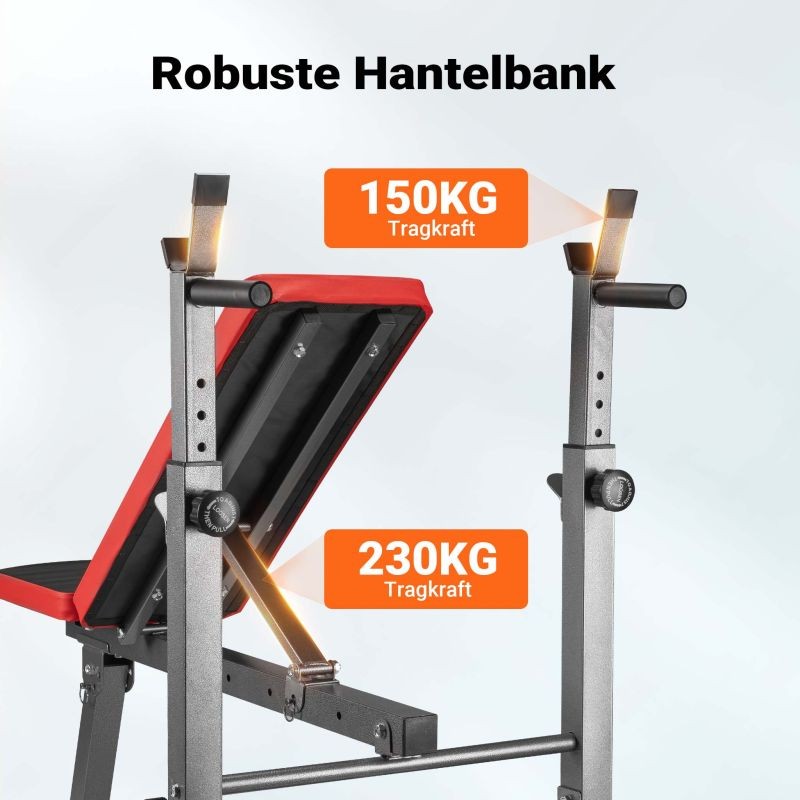Säädettävä ja taittuva painonnostopenkki levytankituella, max 230 kg, musta