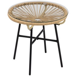 Puutarhapöytä boho tyyliin ulkokäyttöön PE rottinki ja karkaistu lasi 50 x 50 x 50 cm beige