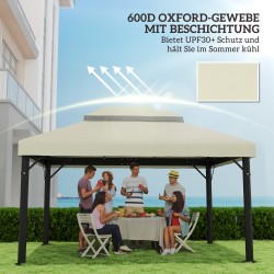 Paviljongin varakatto 3 x 4 m, kaksitasoinen, Oxford-polyesteri, UPF30+, kermanvalkoinen