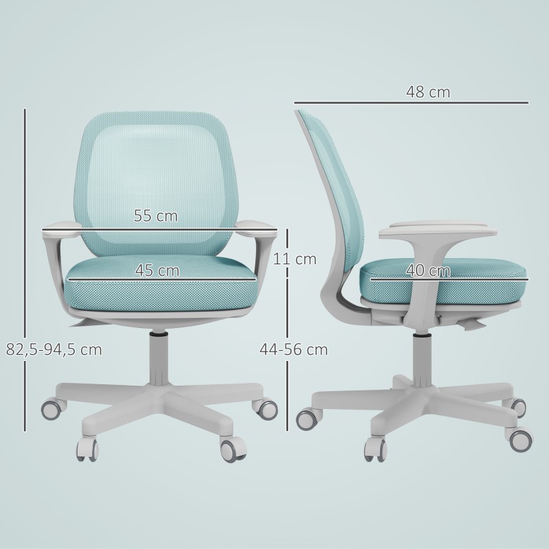 Ergonominen työtuoli toimistoon, säädettävä ja keinutoiminto, 55 x 48 x 82,5–94,5 cm, vihreä