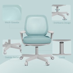 Ergonominen työtuoli toimistoon, säädettävä ja keinutoiminto, 55 x 48 x 82,5–94,5 cm, vihreä