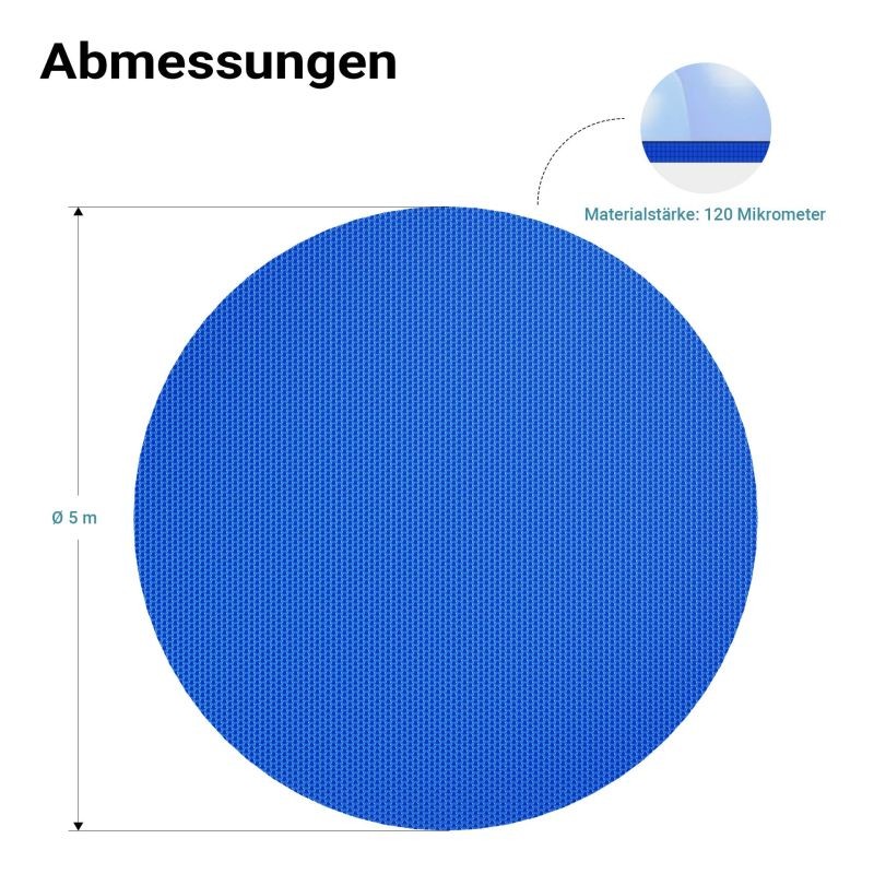 Pyöreä aurinkopeite uima-altaalle Ø 5 m, sininen, 120 µm PE