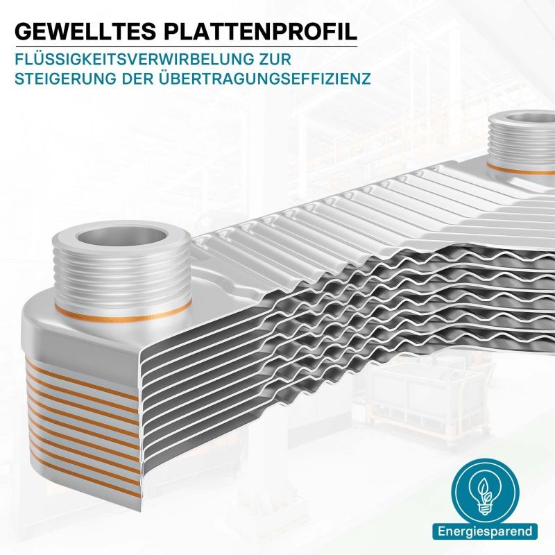 Levylämmönvaihdin, ruostumaton teräs, 10 levyä, 22 kW, 4 m³/h, 0,18 l