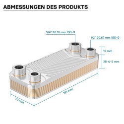 Levylämmönvaihdin, ruostumaton teräs, 10 levyä, 22 kW, 4 m³/h, 0,18 l