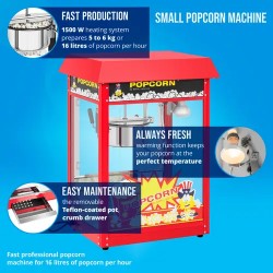 Royal Catering Popcorn-kone 1500 W, 5-6 kg/h, punainen