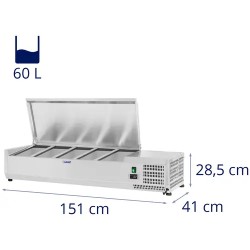 Jäähdytysvitriini 150 x 39 cm, 5 GN 1/3 ja 1 GN 1/2 astia
