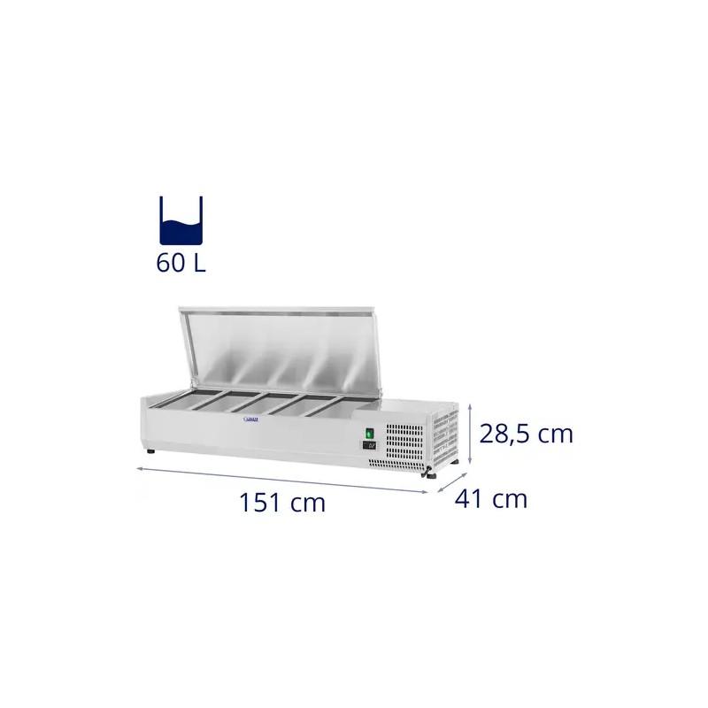 Jäähdytysvitriini 150 x 39 cm, 5 GN 1/3 ja 1 GN 1/2 astia