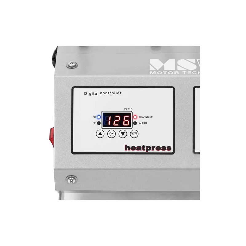 Kaksoismuki-lämpöprässi, 250 °C, LED-näyttö ja ajastin