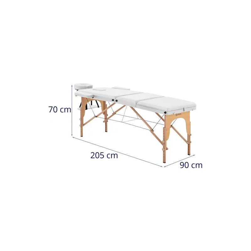 Taitettava hoitopöytä 185 x 70 cm, säädettävä korkeus 62-86 cm, 220 kg kantavuus, valkoinen
