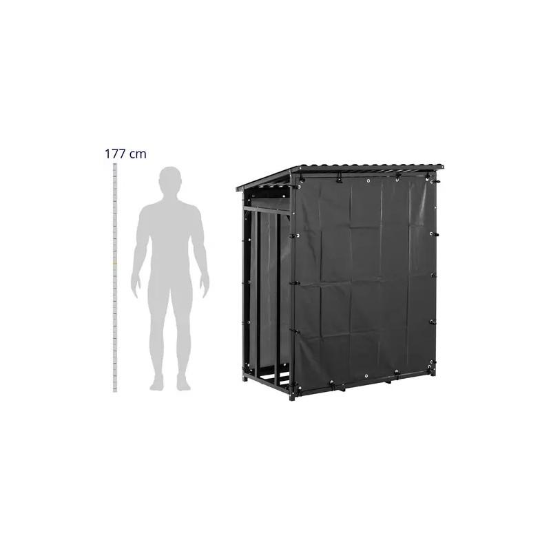 Polttopuuhylly katolla ja peitteellä 600 kg 137 x 90 x 171 cm musta