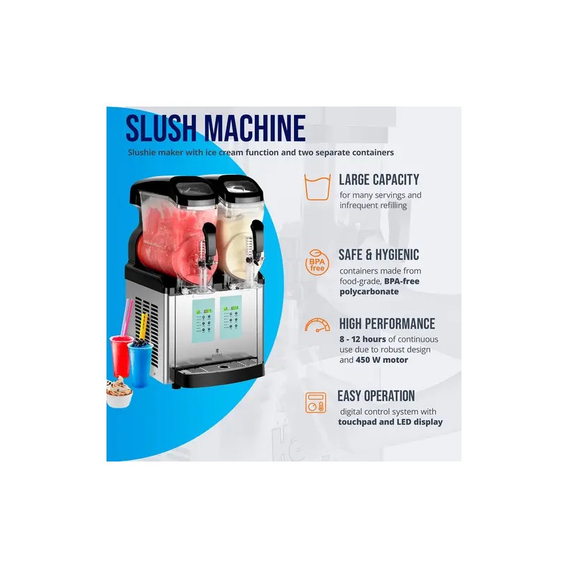 Royal Catering Slush-kone 2 x 8 l LED-näytöllä ja jäätelötoiminnolla