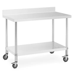 Royal Catering ruostumattomasta teräksestä valmistettu työpöytä pyörillä 60 x 120 cm
