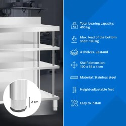 Royal Catering baarityöpöytä ruostumaton teräs 100 x 60 x 115 cm 4 hyllyä