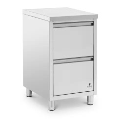 Royal Catering ruostumattomasta teräksestä valmistettu työpöytäkaappi 2 vetolaatikkoa 50 x 60 cm
