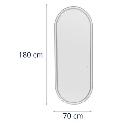 LED-kampaamopeili 180 x 70 cm, ovaali, hopea