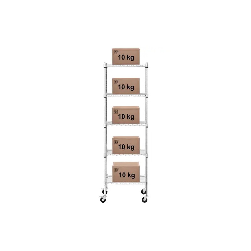 Royal Catering metallihylly 60 x 45 x 190 cm, 5 tasoa, pyörillä
