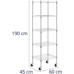 Royal Catering metallihylly 60 x 45 x 190 cm, 5 tasoa, pyörillä