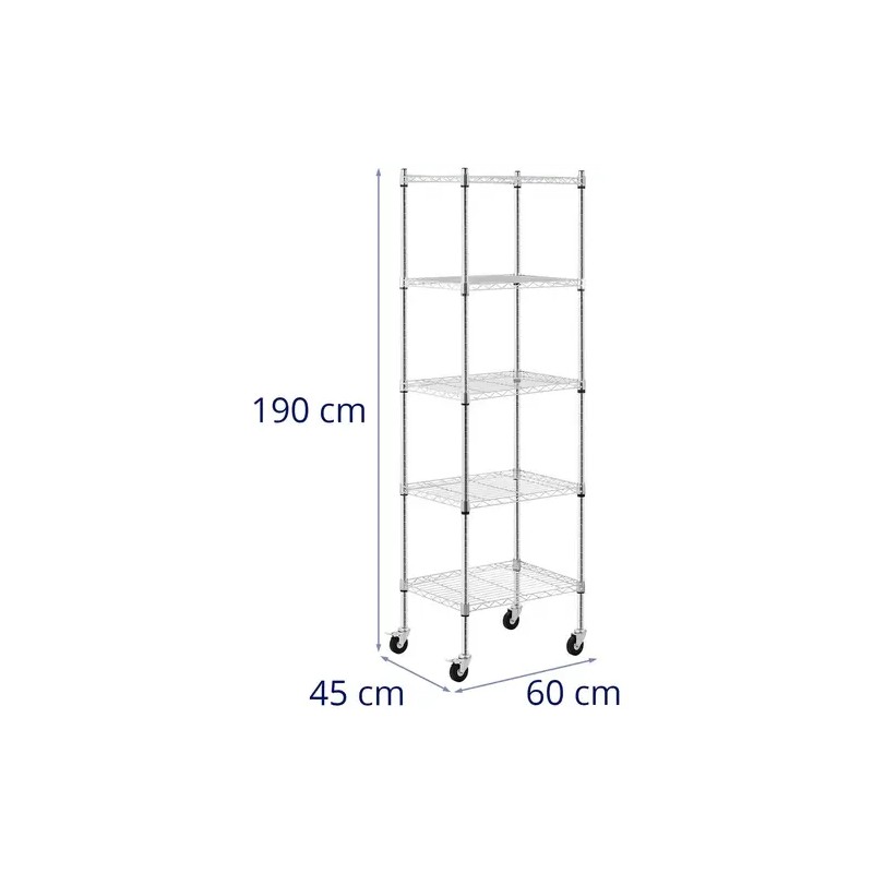 Royal Catering metallihylly 60 x 45 x 190 cm, 5 tasoa, pyörillä