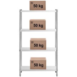 Royal Catering RCER-9060 metallihyllykkö, 90 x 60 x 180 cm, ruostumaton teräs, 200 kg