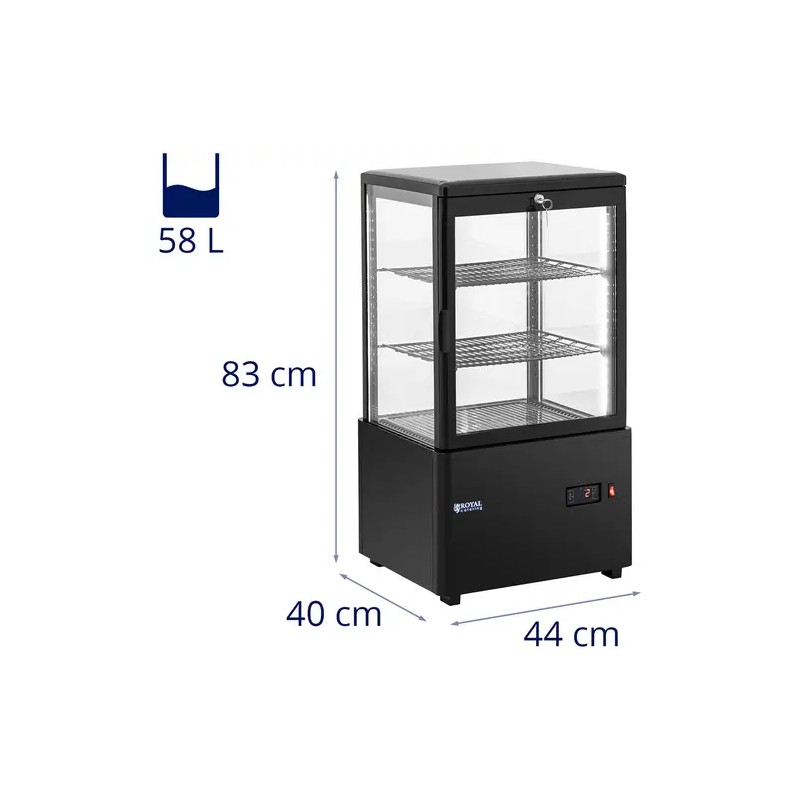 Royal Catering RCCC-58-BT kylmävitriini, 58 l, 3 tasoa, musta, lukittava