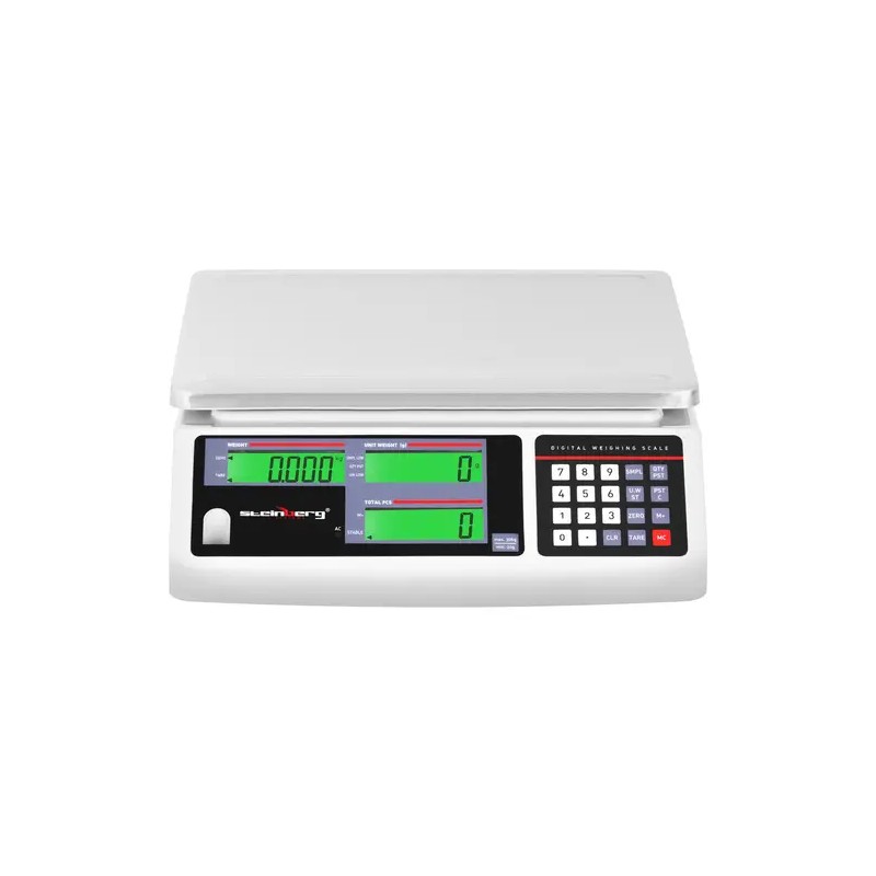Kappalemäärävaaka 30 kg / 1 g, 30,5 x 20 cm, akku 72 h, 3 LCD-näyttöä