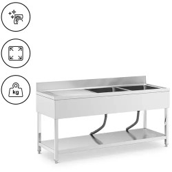 Royal Catering tiskipöytä 2 allasta ruostumaton teräs 180 x 60 cm
