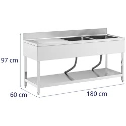 Royal Catering tiskipöytä 2 allasta ruostumaton teräs 180 x 60 cm