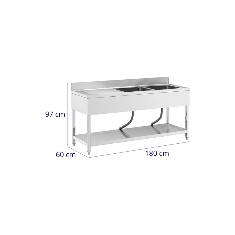 Royal Catering tiskipöytä 2 allasta ruostumaton teräs 180 x 60 cm