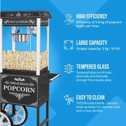 Royal Catering Popcornkone vaunulla 1500 W 5 kg/h musta