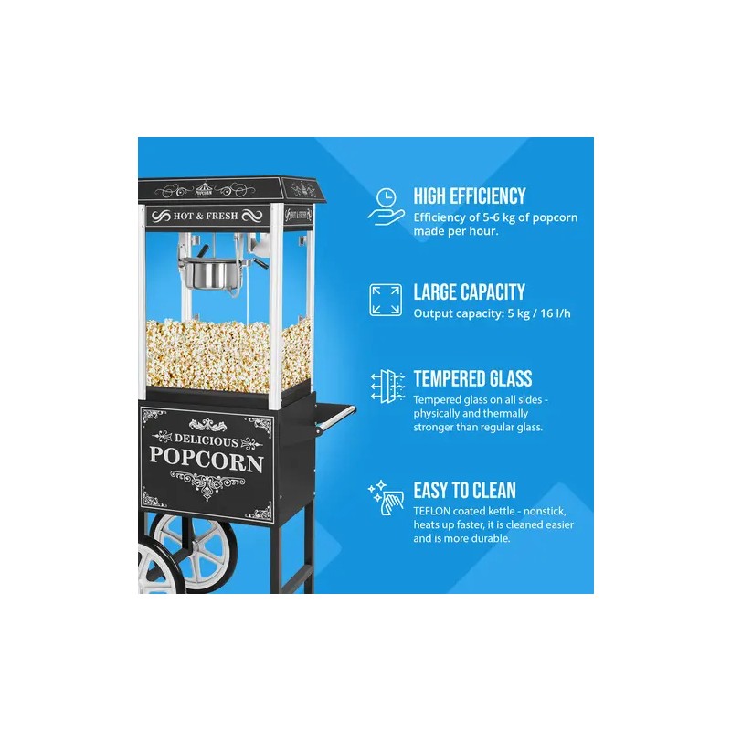 Royal Catering Popcornkone vaunulla 1500 W 5 kg/h musta