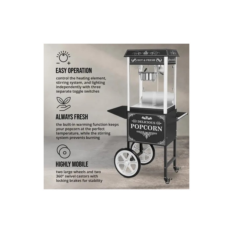 Royal Catering Popcornkone vaunulla 1500 W 5 kg/h musta