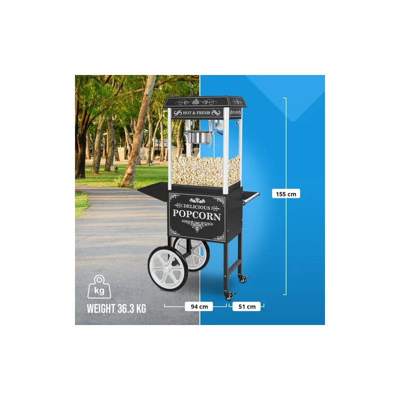 Royal Catering Popcornkone vaunulla 1500 W 5 kg/h musta