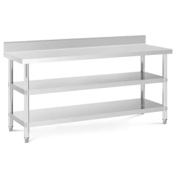 Royal Catering ECO ruostumaton työpöytä 180 x 60 cm 500 kg kantavuus välihyllyillä