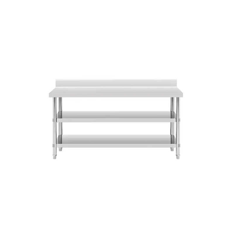 Royal Catering ECO ruostumaton työpöytä 180 x 60 cm, 500 kg kantavuus, välihyllyillä