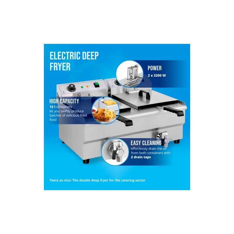Royal Catering sähköinen kaksoisfryytteri 2 x 13 l 6400 W poistoventtiileillä
