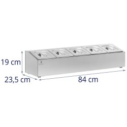 Royal Catering GN-teline 5 kpl GN 1/6 astiaa kansilla 8 l ruostumaton teräs