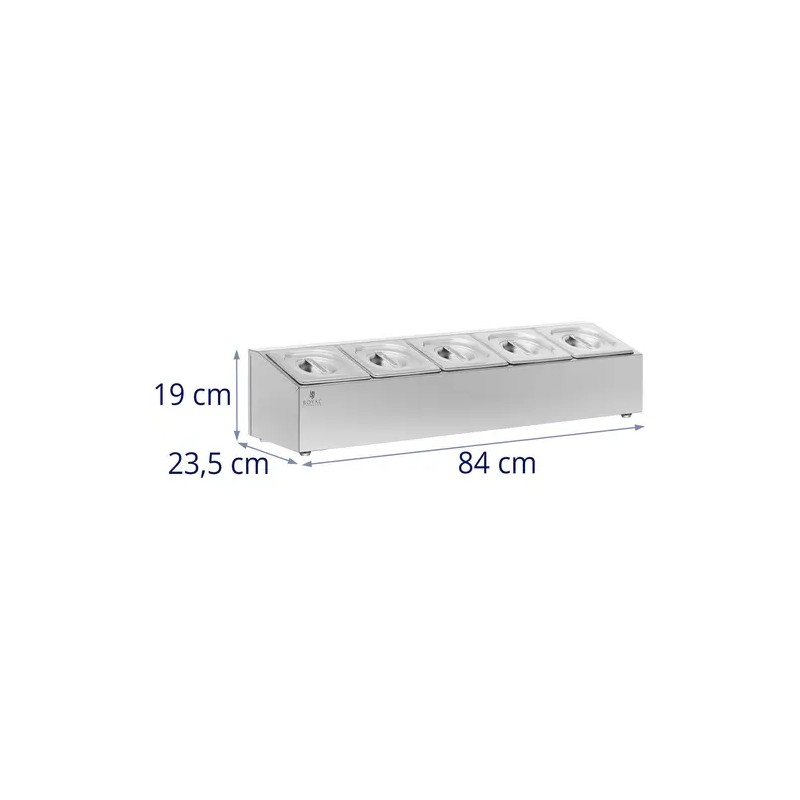 Royal Catering GN-teline 5 kpl GN 1/6 astiaa kansilla 8 l ruostumaton teräs