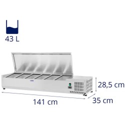 Royal Catering RCKV-140/33-6S kylmävitriini 140 x 33 cm, 6 GN 1/4 astiaa