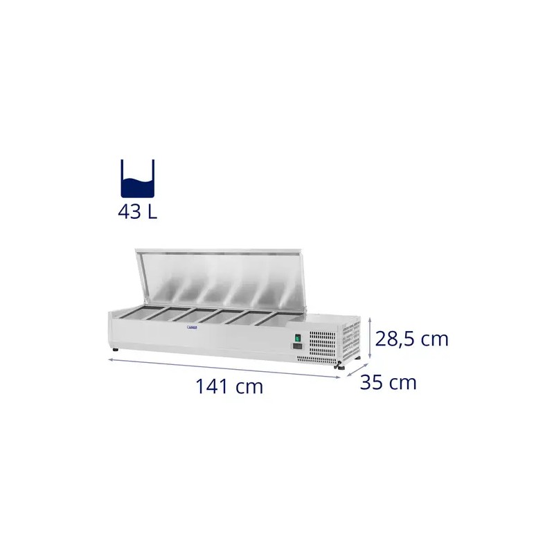 Royal Catering RCKV-140/33-6S kylmävitriini 140 x 33 cm, 6 GN 1/4 astiaa