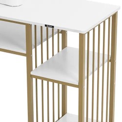 Manikyyripöytä valkoinen ja kulta, 3 hyllyä ja käsituki