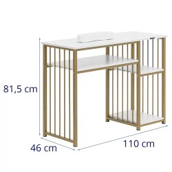 Manikyyripöytä valkoinen ja kulta, 3 hyllyä ja käsituki